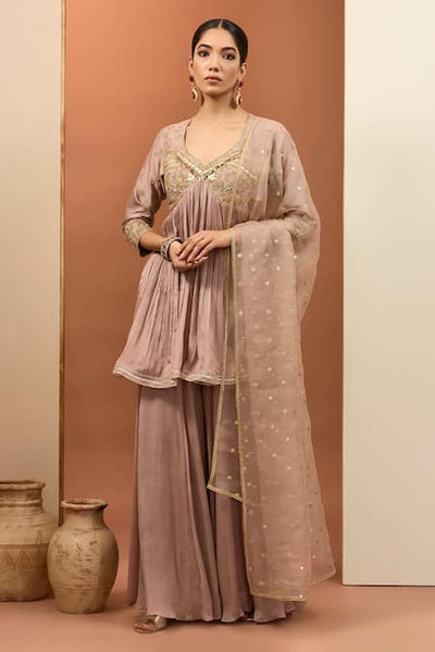 Pink Viscose Chiffon Sharara Set