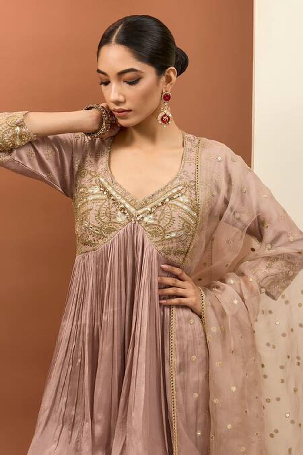 Pink Viscose Chiffon Sharara Set