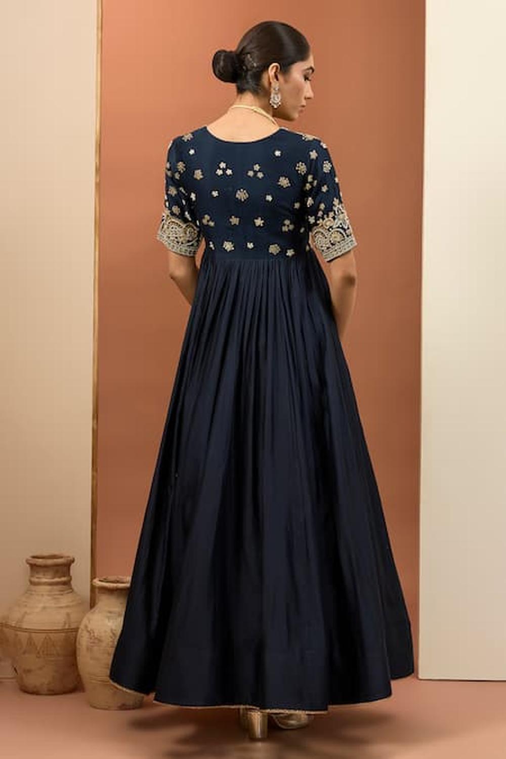 Blue Chanderi Silk Hand Embroidered Anarkali Set