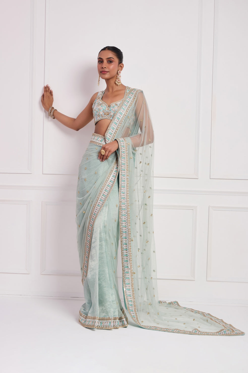 Sky Blue Pre Draped Saree