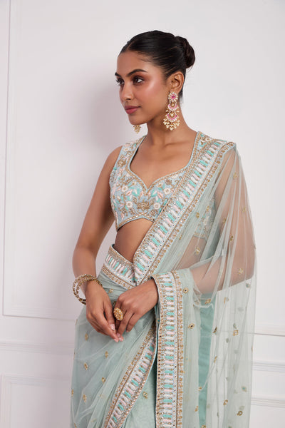 Sky Blue Pre Draped Saree