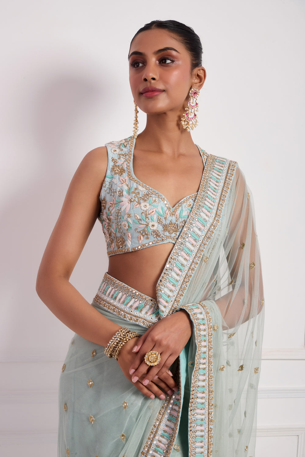 Sky Blue Pre Draped Saree