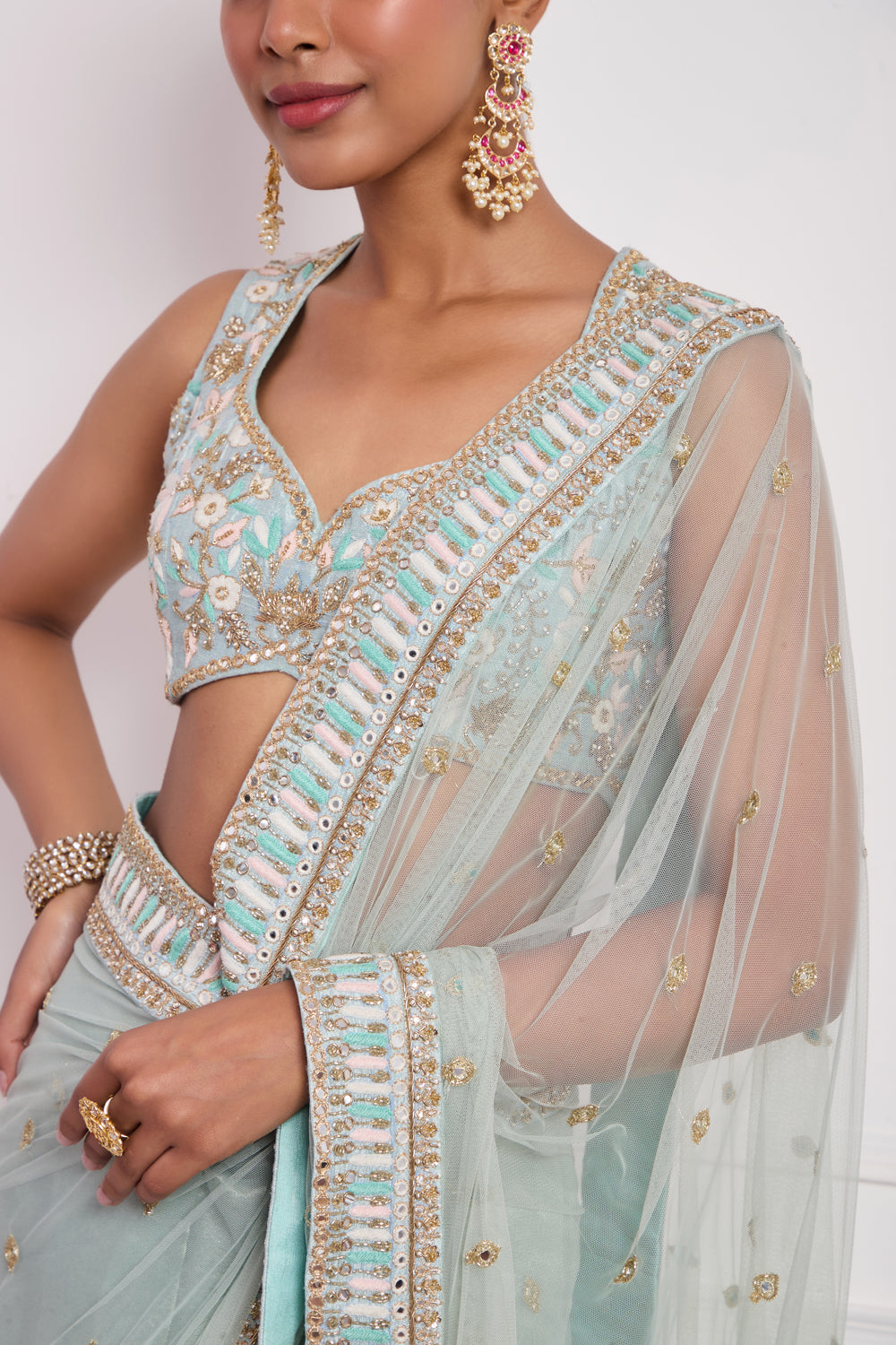 Sky Blue Pre Draped Saree