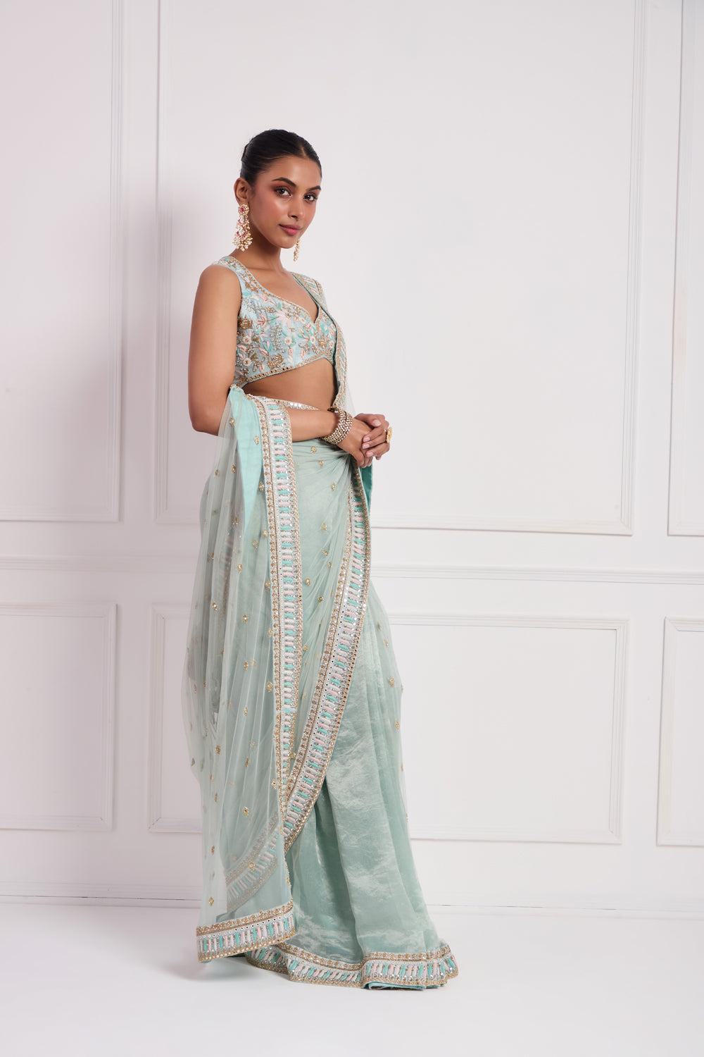 Sky Blue Pre Draped Saree