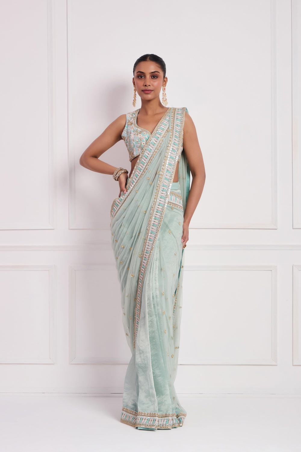 Sky Blue Pre Draped Saree