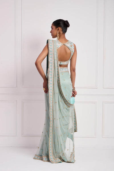 Sky Blue Pre Draped Saree