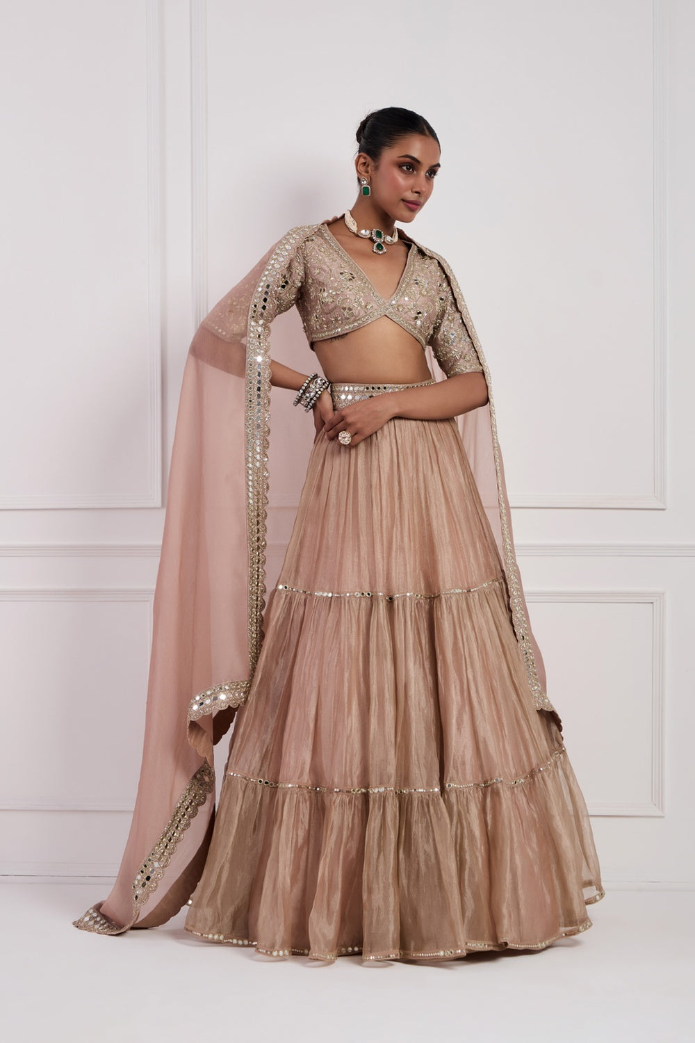 Blush Pink Tissue Lehenga Set