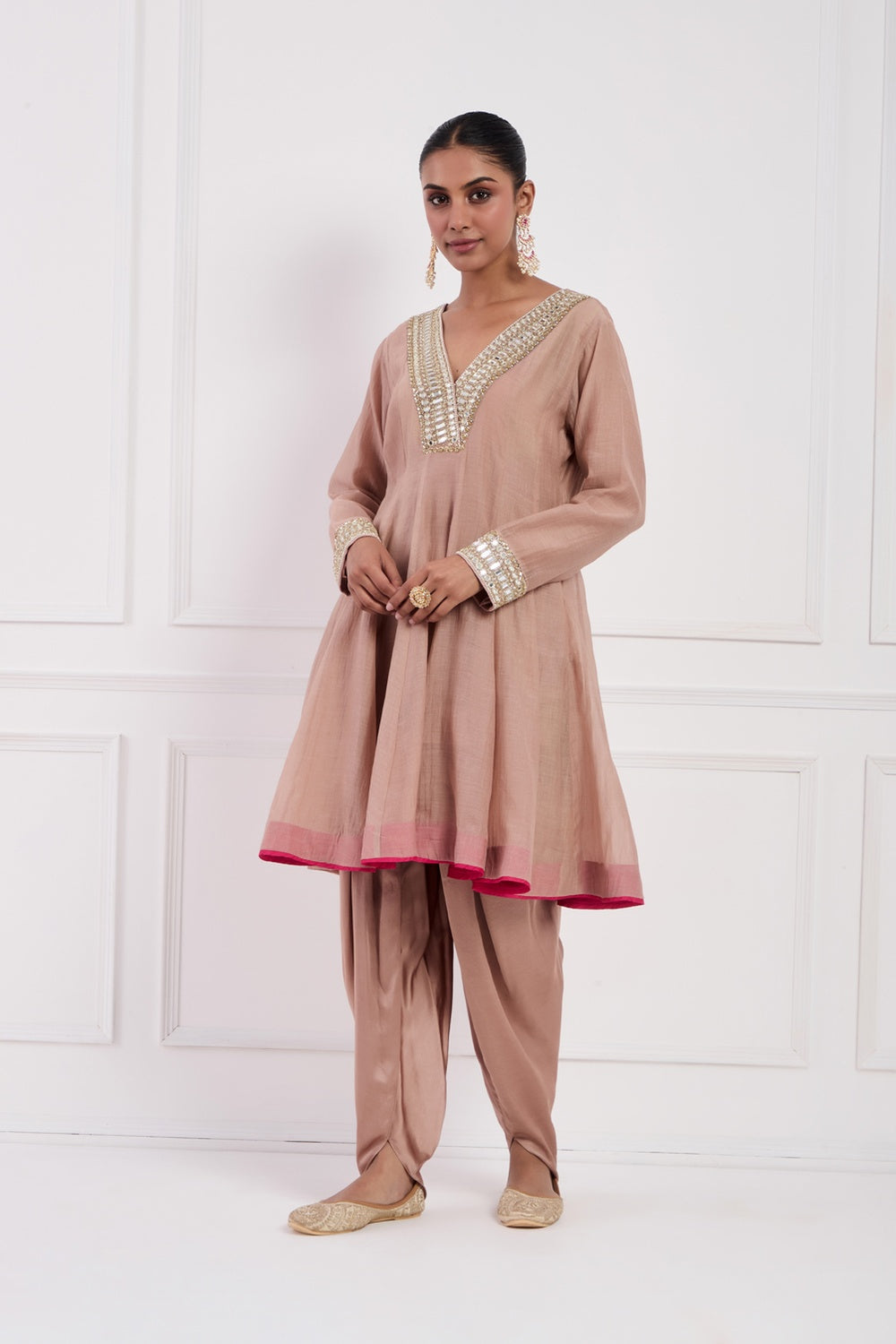 Blush Pink Chanderi Anarkali Set