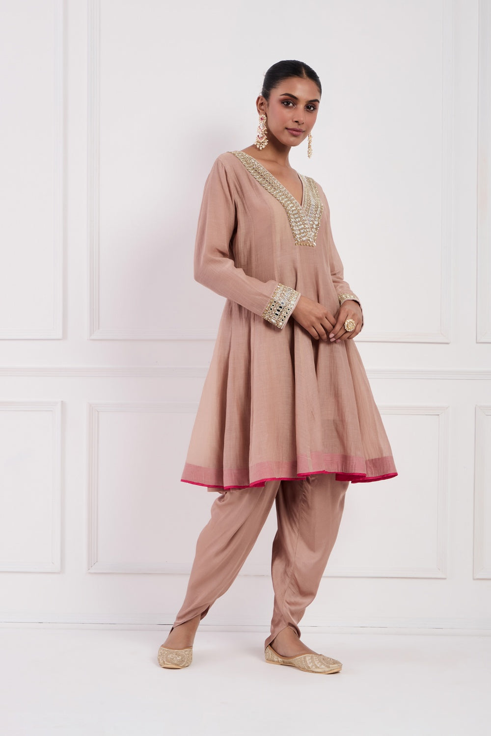 Blush Pink Chanderi Anarkali Set