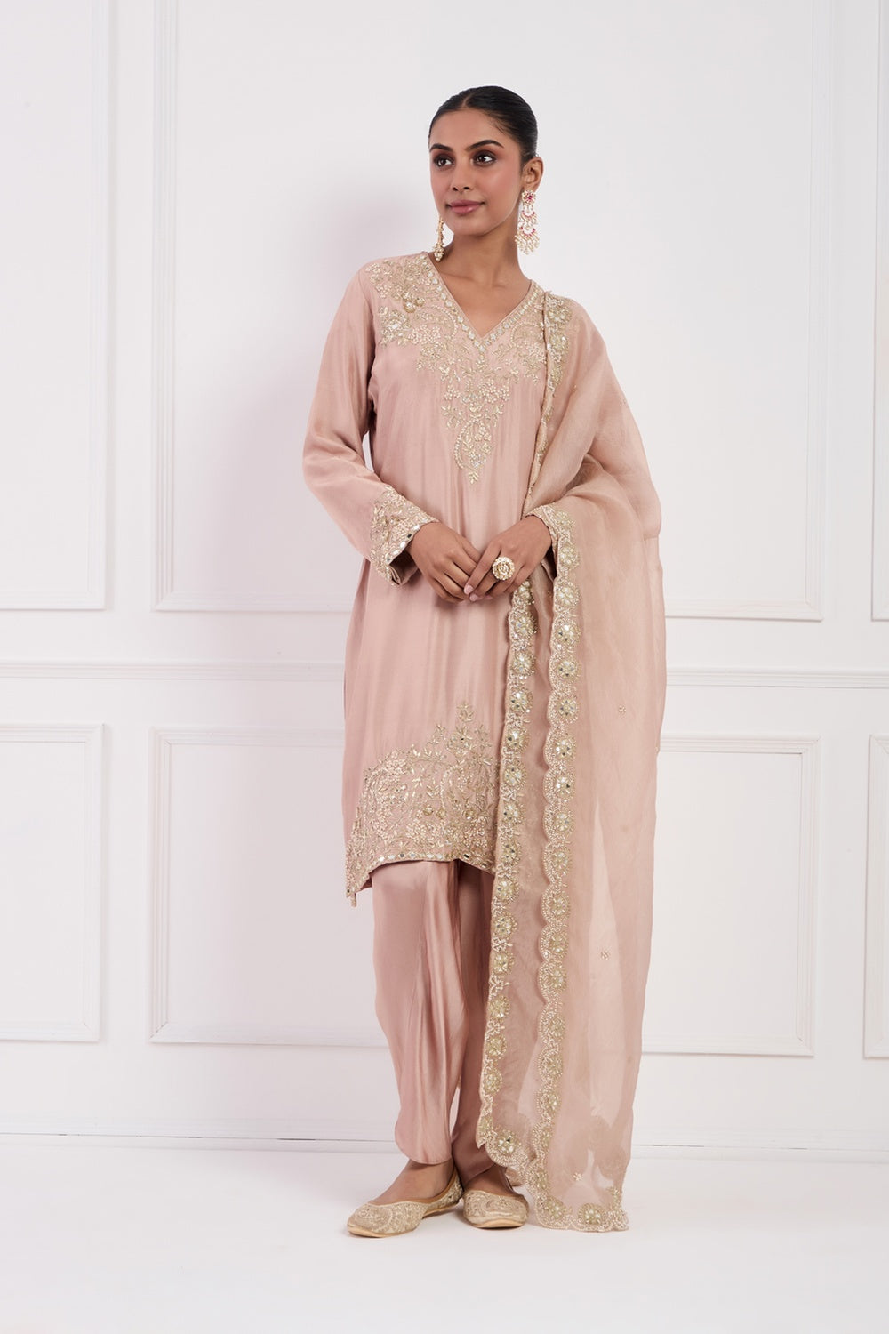 Blush Pink Chanderi Anarkali Set