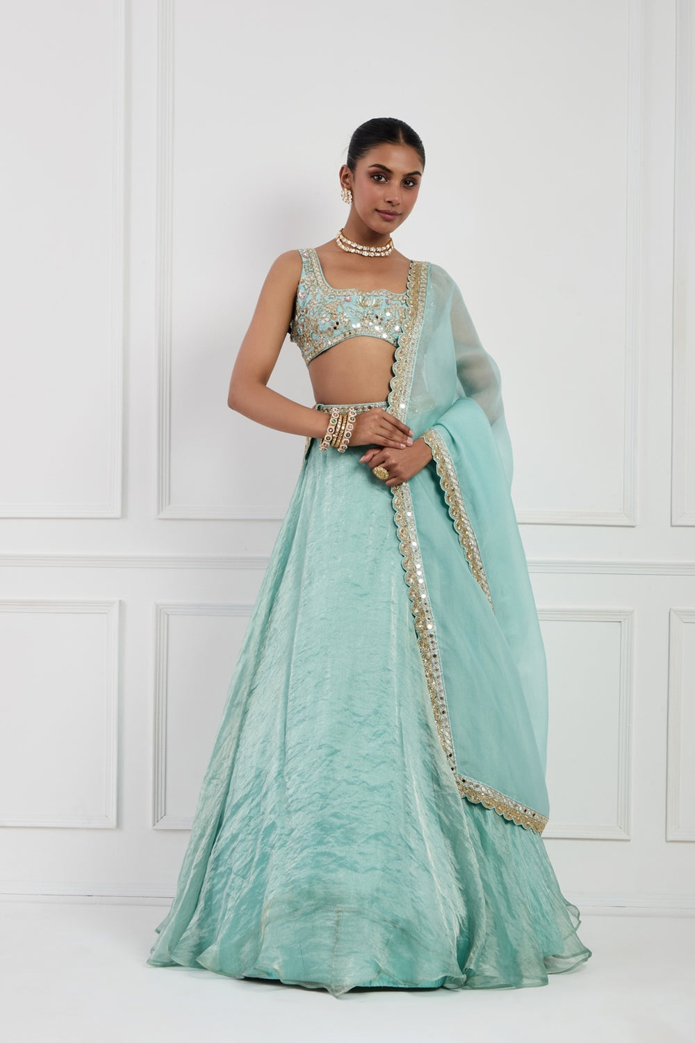 Sky Blue Tissue Silk Lehenga