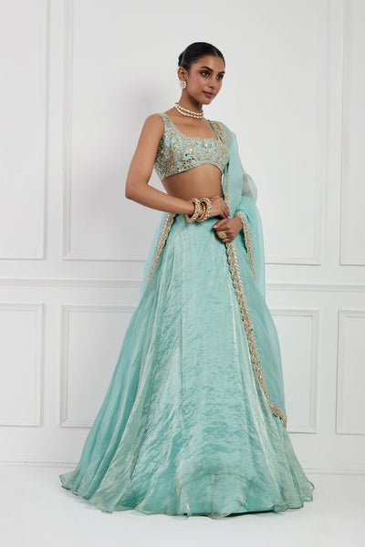 Sky Blue Tissue Silk Lehenga