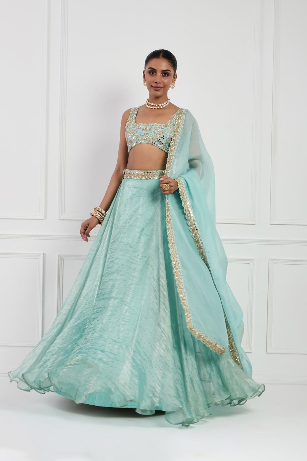 Sky Blue Tissue Silk Lehenga