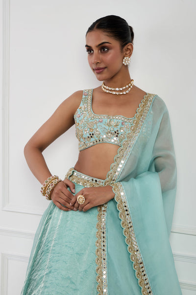 Sky Blue Tissue Silk Lehenga