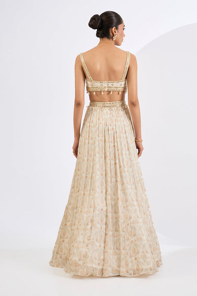Printed Chinon Chiffon Ivory Lehenga Set with Pure Organza  Dupatta