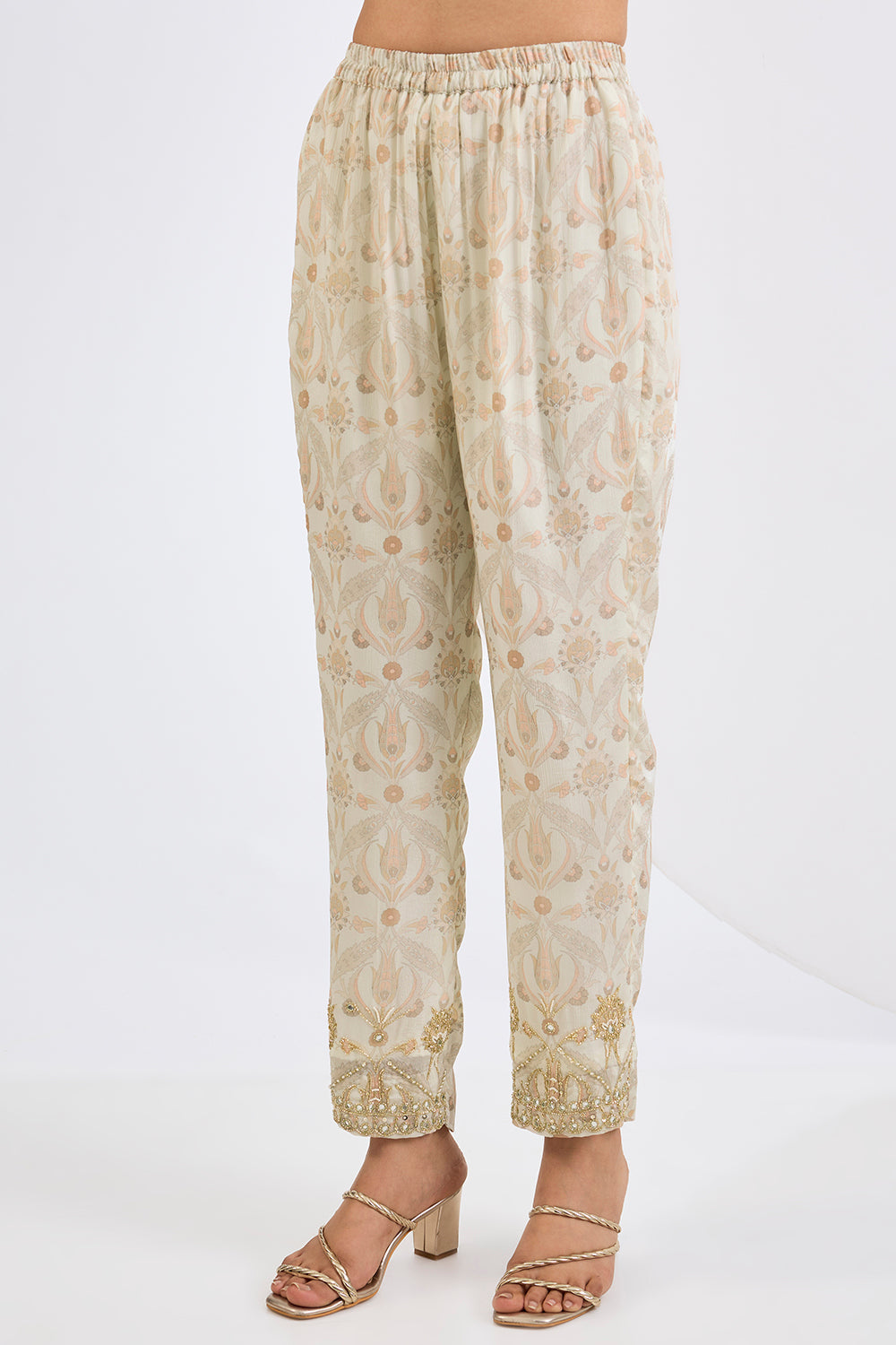 Printed Chinon Chiffon Ivory Anarkali Set with Viscose Chinon  Dupatta