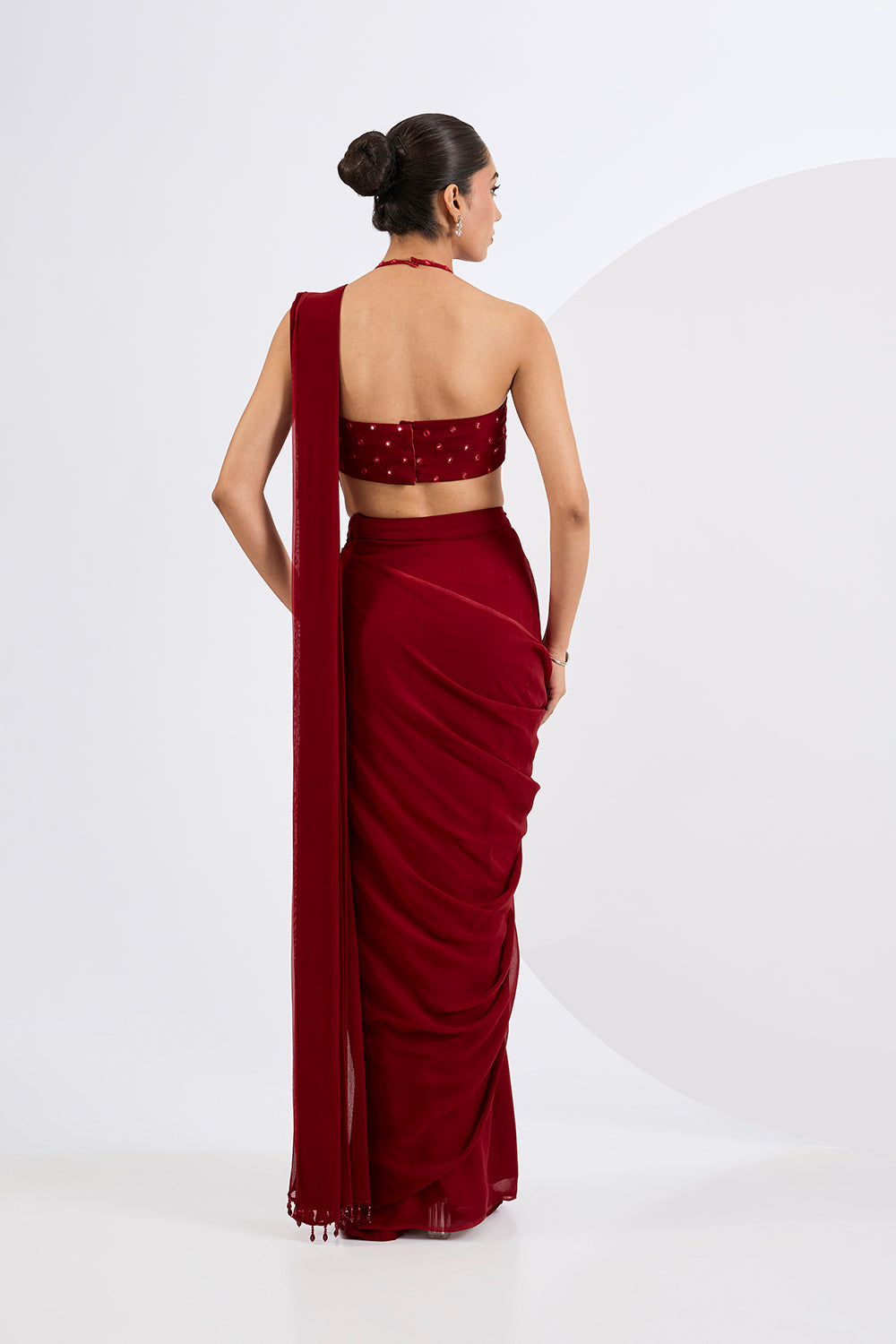 Pre Draped Saree Set with  Heavily Embellished Blouse