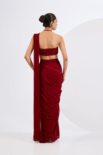Pre Draped Saree Set with  Heavily Embellished Blouse