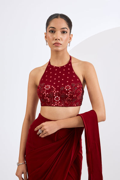 Pre Draped Saree Set with  Heavily Embellished Blouse