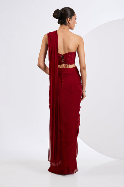Pre Draped Saree Set with  Heavily Embellished Corset Blouse
