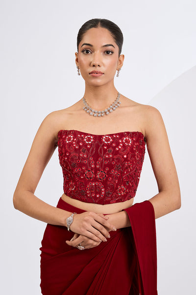 Pre Draped Saree Set with  Heavily Embellished Corset Blouse