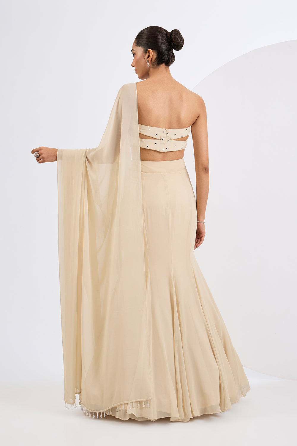 A Fish Cut Lehenga Set  Emellished Tube Top
