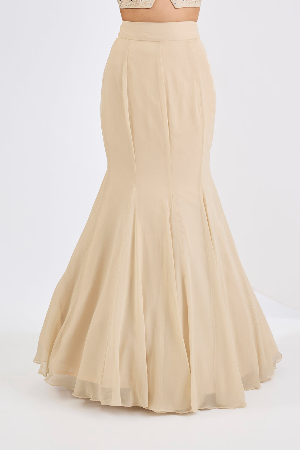 A Fish Cut Lehenga Set  Emellished Tube Top