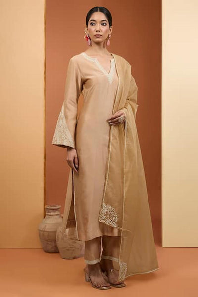 Beige Chanderi Silk Dori Embroidered Kurta Set