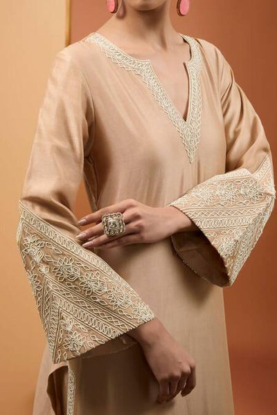 Beige Chanderi Silk Dori Embroidered Kurta Set