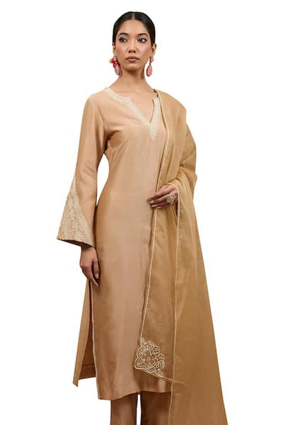 Beige Chanderi Silk Dori Embroidered Kurta Set