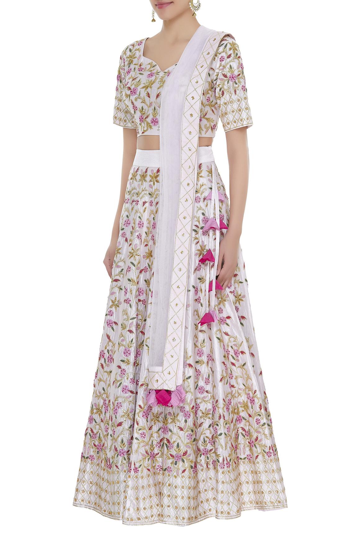 Off White Embroidered Lehenga With Blouse And Dupatta