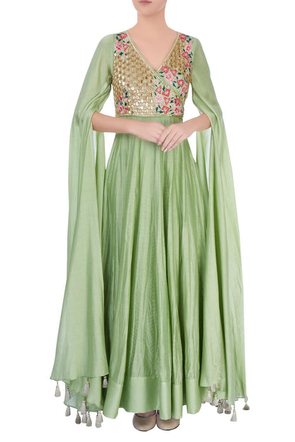 Pastel Green Embellished Anarkali Gown