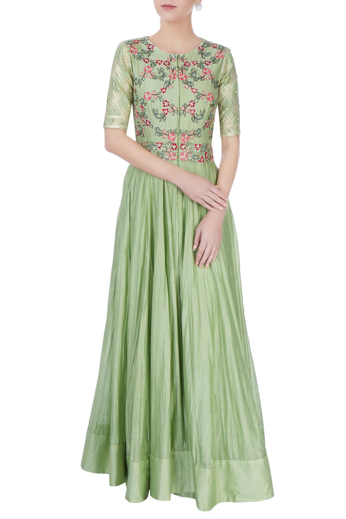 Pastel Green Embroidered Anarkali Dress