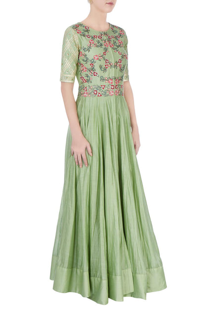 Pastel Green Embroidered Anarkali Dress