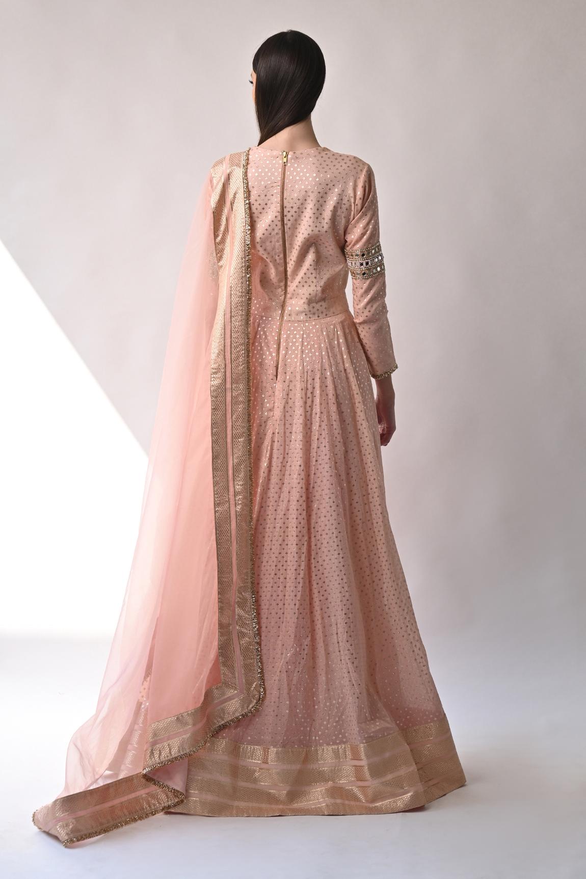 Peach Chanderi Silk Anarkali Set