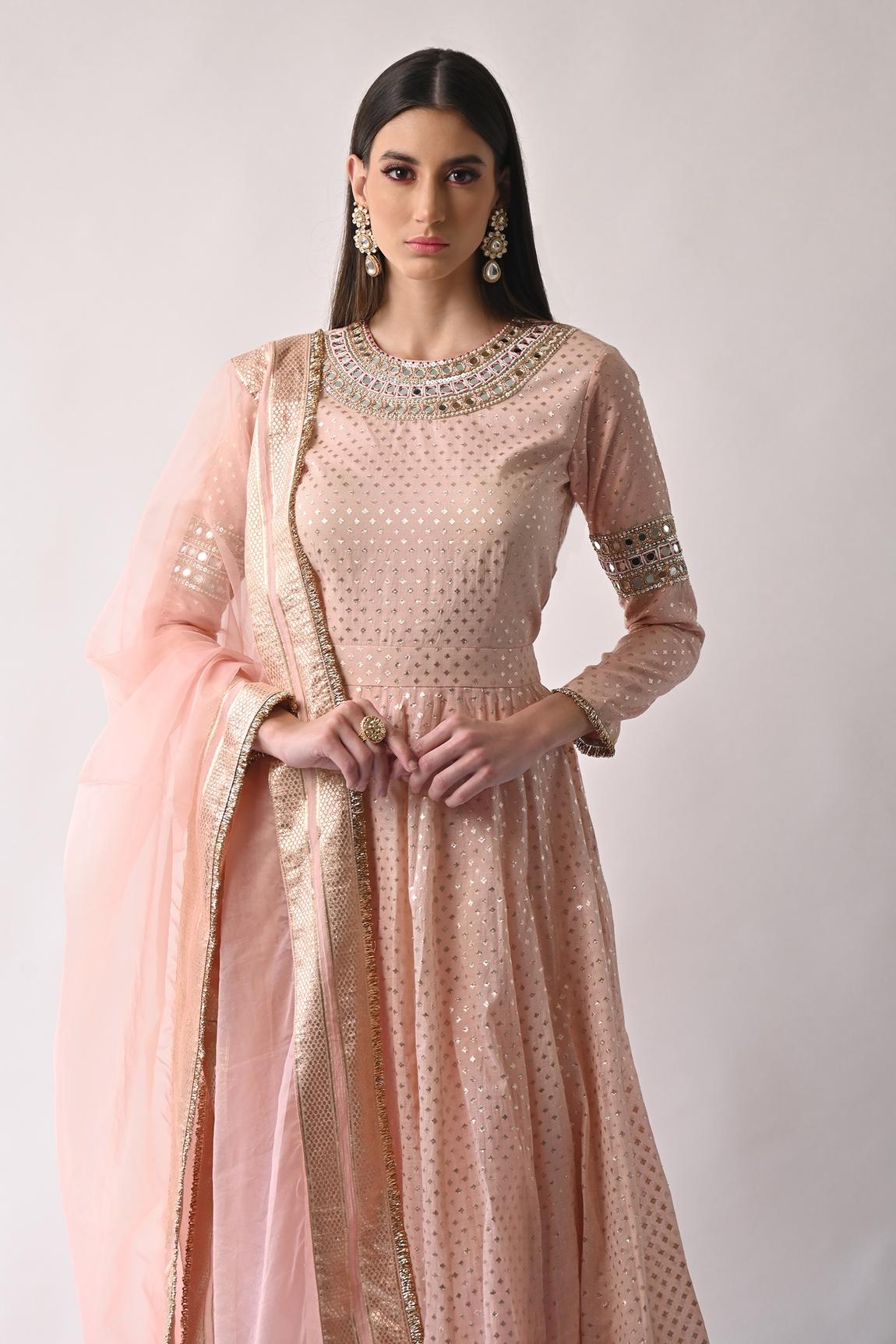 Peach Chanderi Silk Anarkali Set