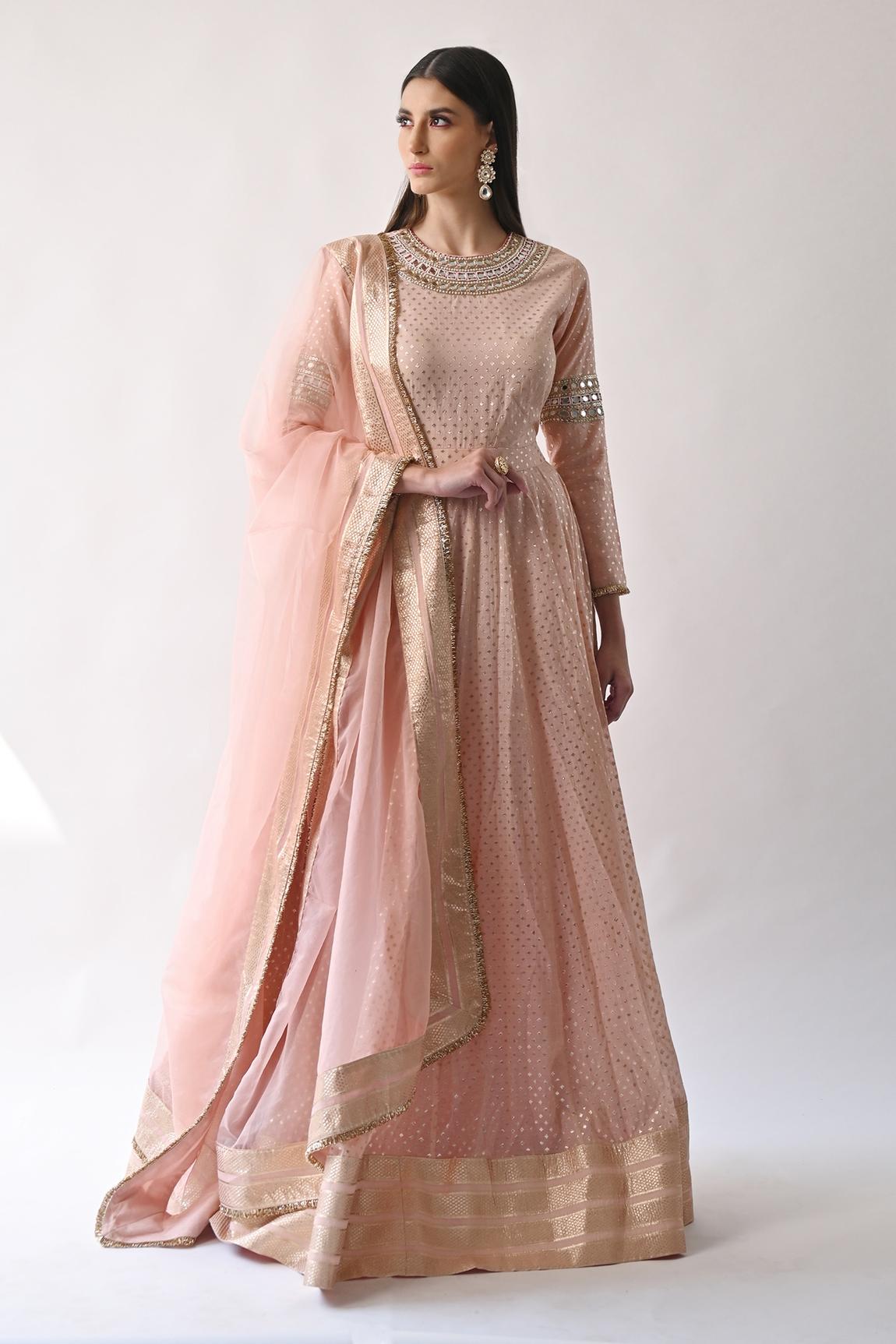 Peach Chanderi Silk Anarkali Set