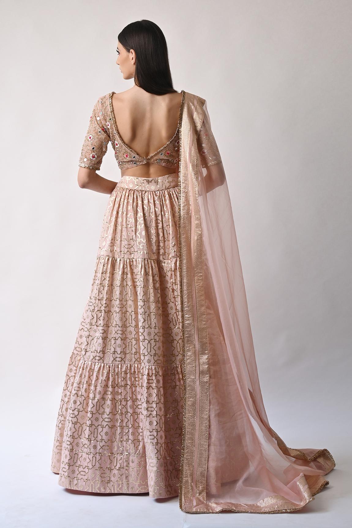 Peach Chanderi Silk Lehenga Set