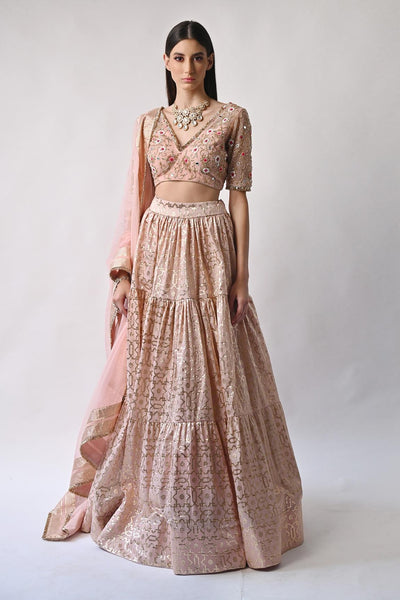 Peach Chanderi Silk Lehenga Set