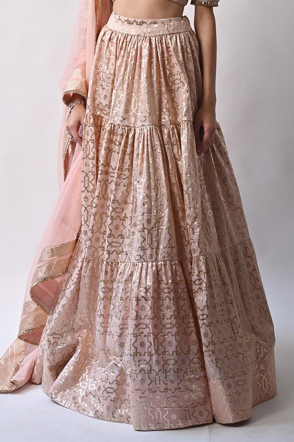 Peach Chanderi Silk Lehenga Set