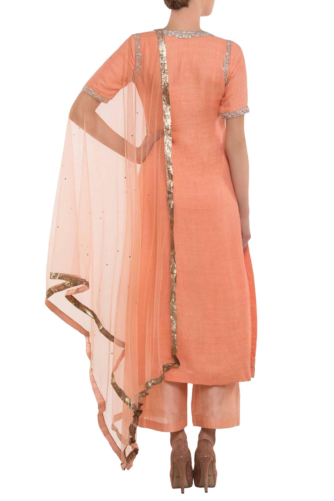 Peach Embroidered Kurta Set