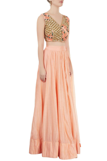 Peach Embroidered Lehenga Set