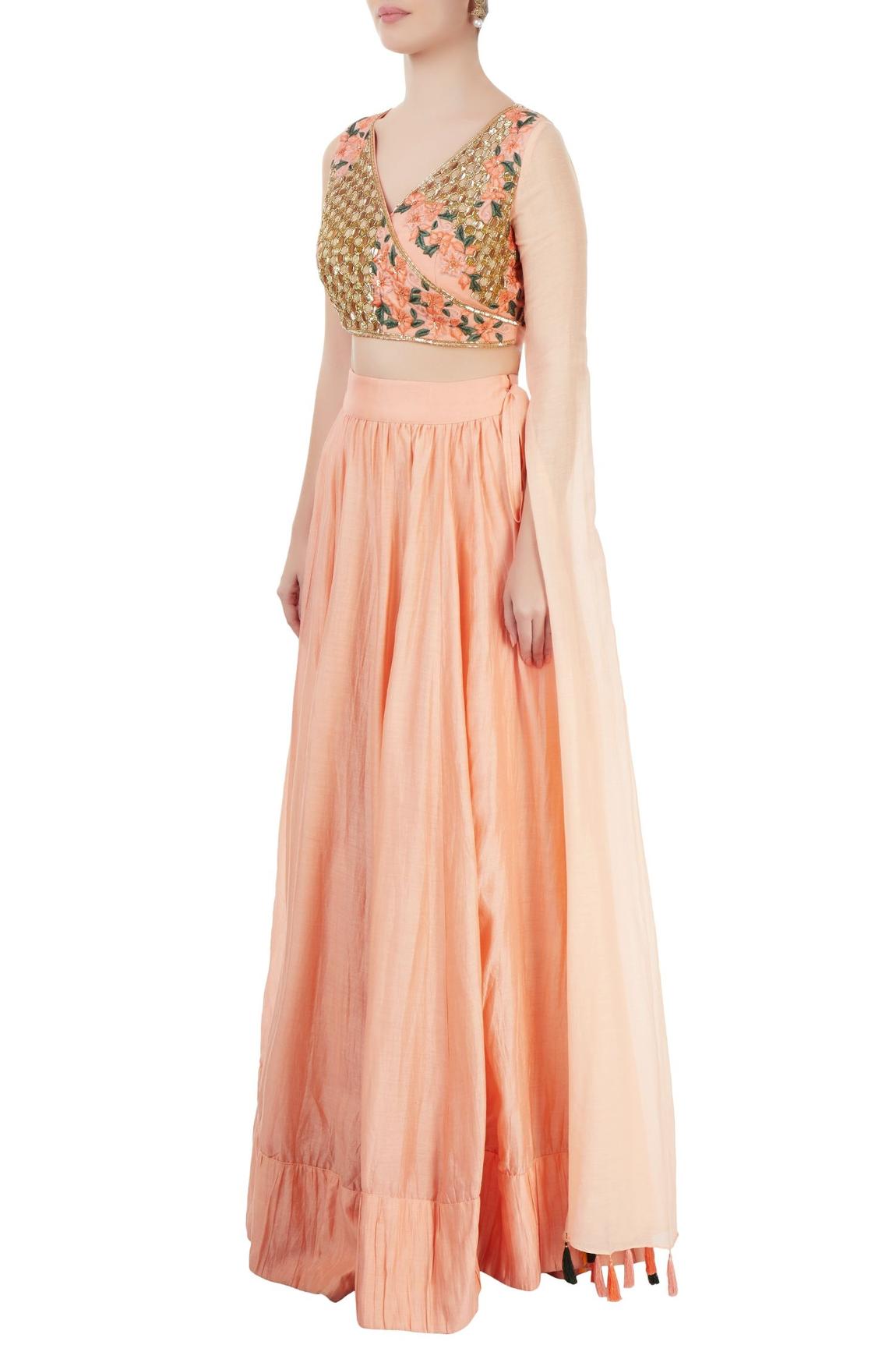 Peach Embroidered Lehenga Set