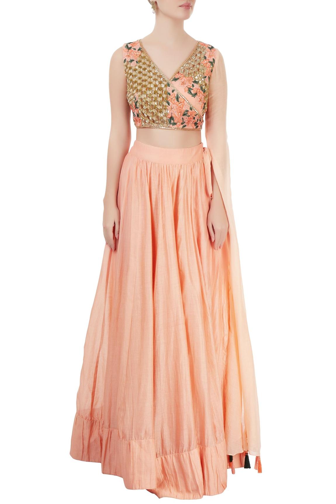 Peach Embroidered Lehenga Set