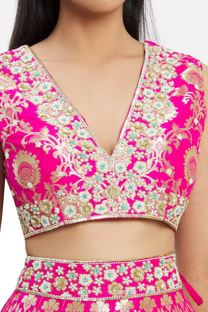 Pink Banarasi Silk Lehenga Set