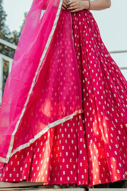 Pink Chanderi Mirror Work Lehenga Set