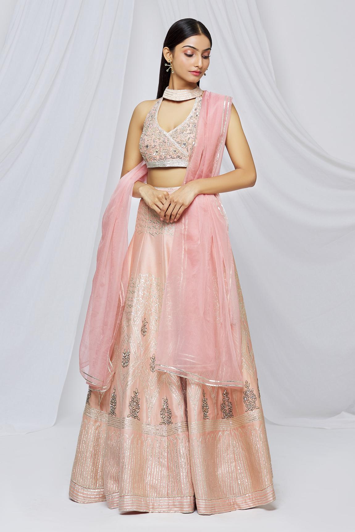 Pink Chanderi Silk Lehenga Set