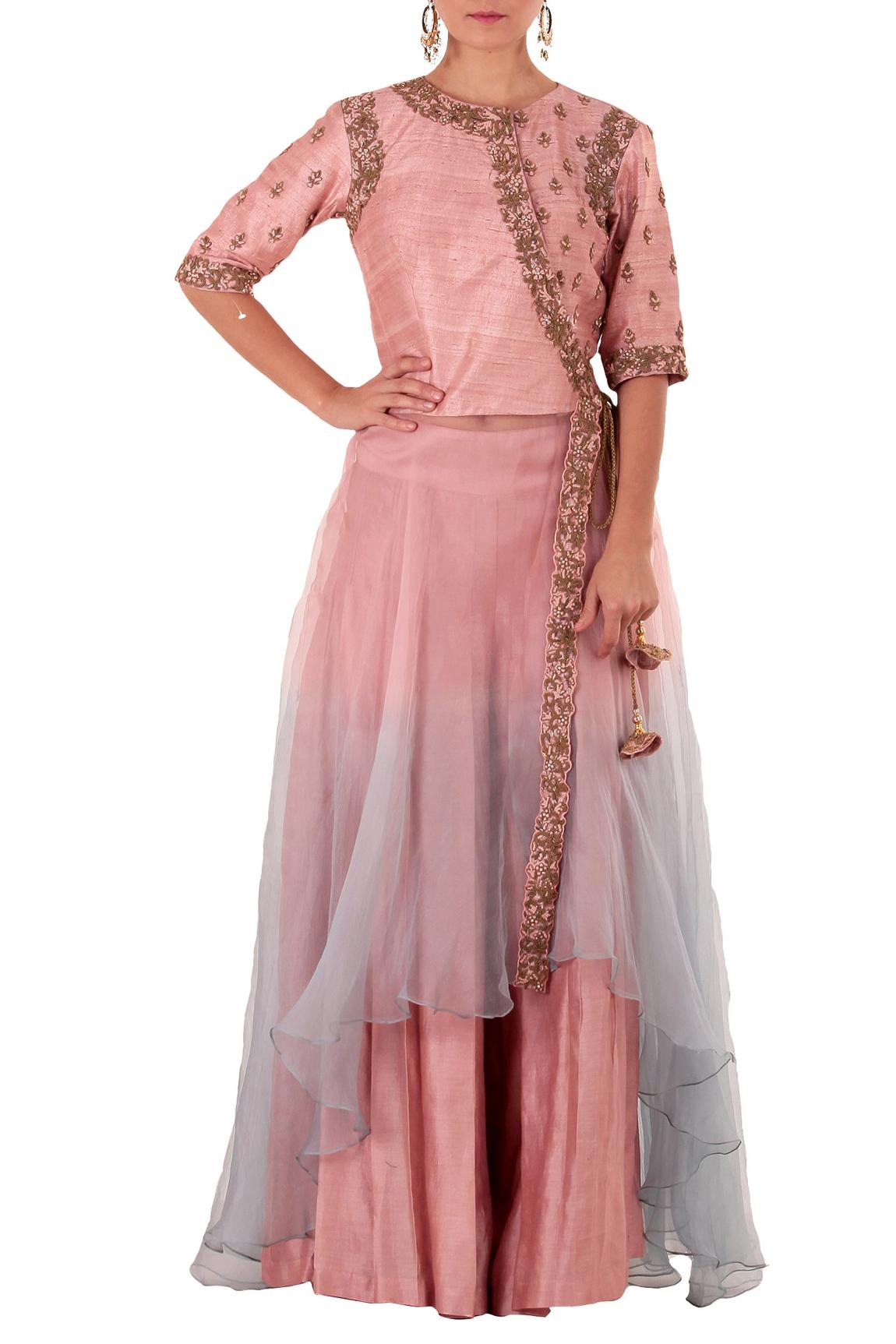 Pink Embroidered Anarkali And Pant Set