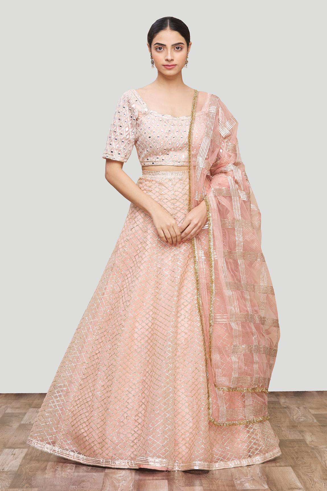 Pink Net Embroidered Lehenga Set