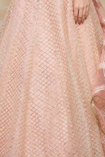 Pink Net Embroidered Lehenga Set